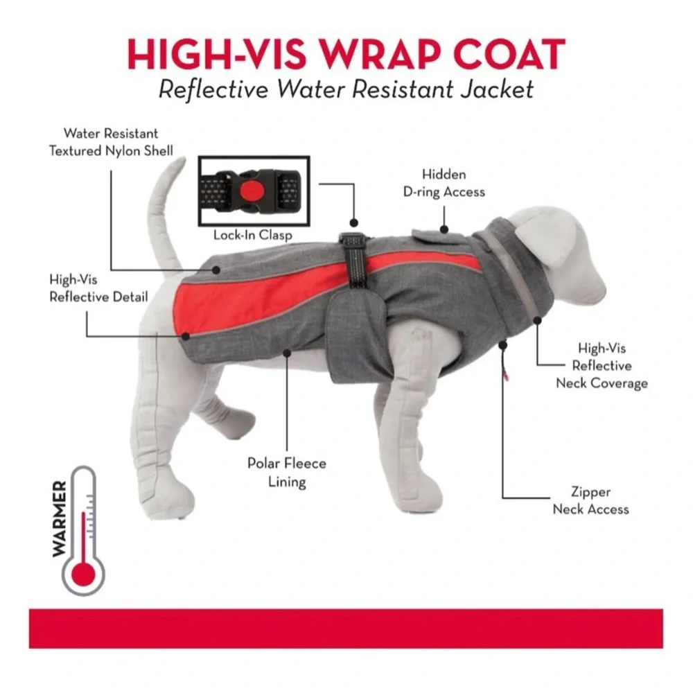 KONG High-Vis Insulated Dog Wrap Parka, Gray, XS (Water Resistant 💦) New!